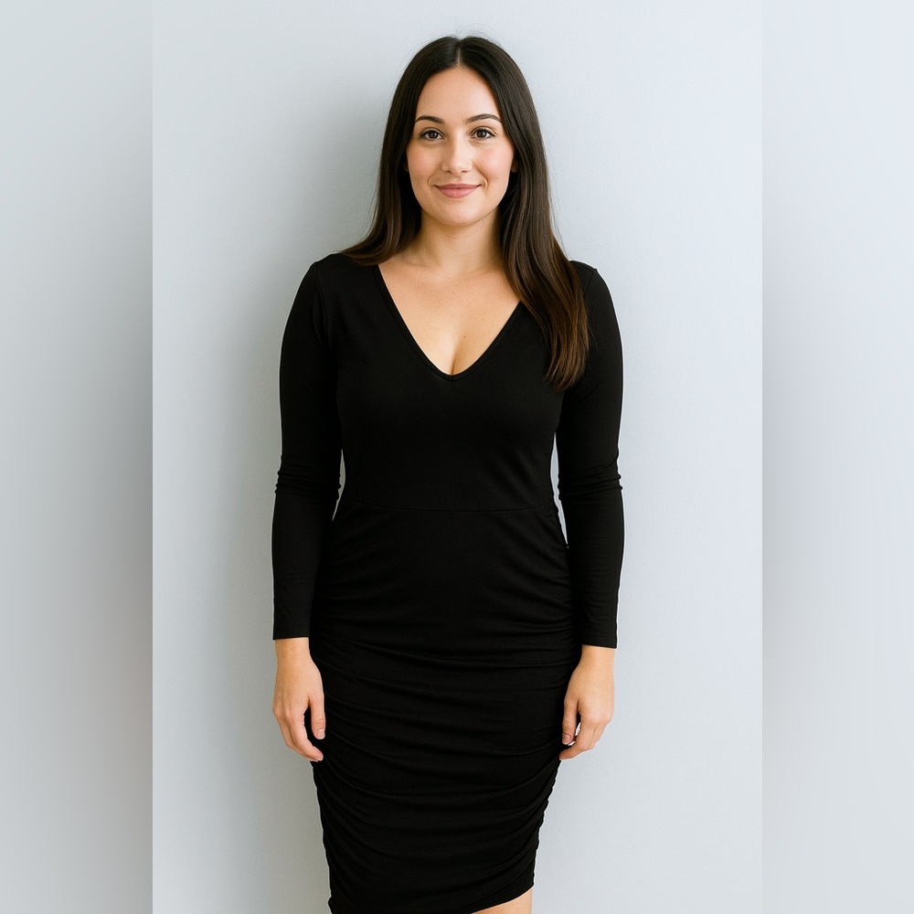Torrid NWT 2X black shirred bodice jersey dress elbow length sleeves